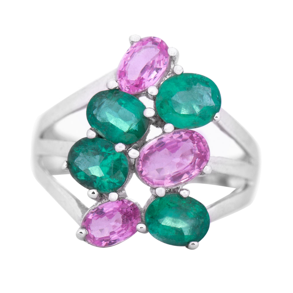 Created Pink Sapphire and Created Emerald Cocktail Engagement Ring - Rosec Jewels