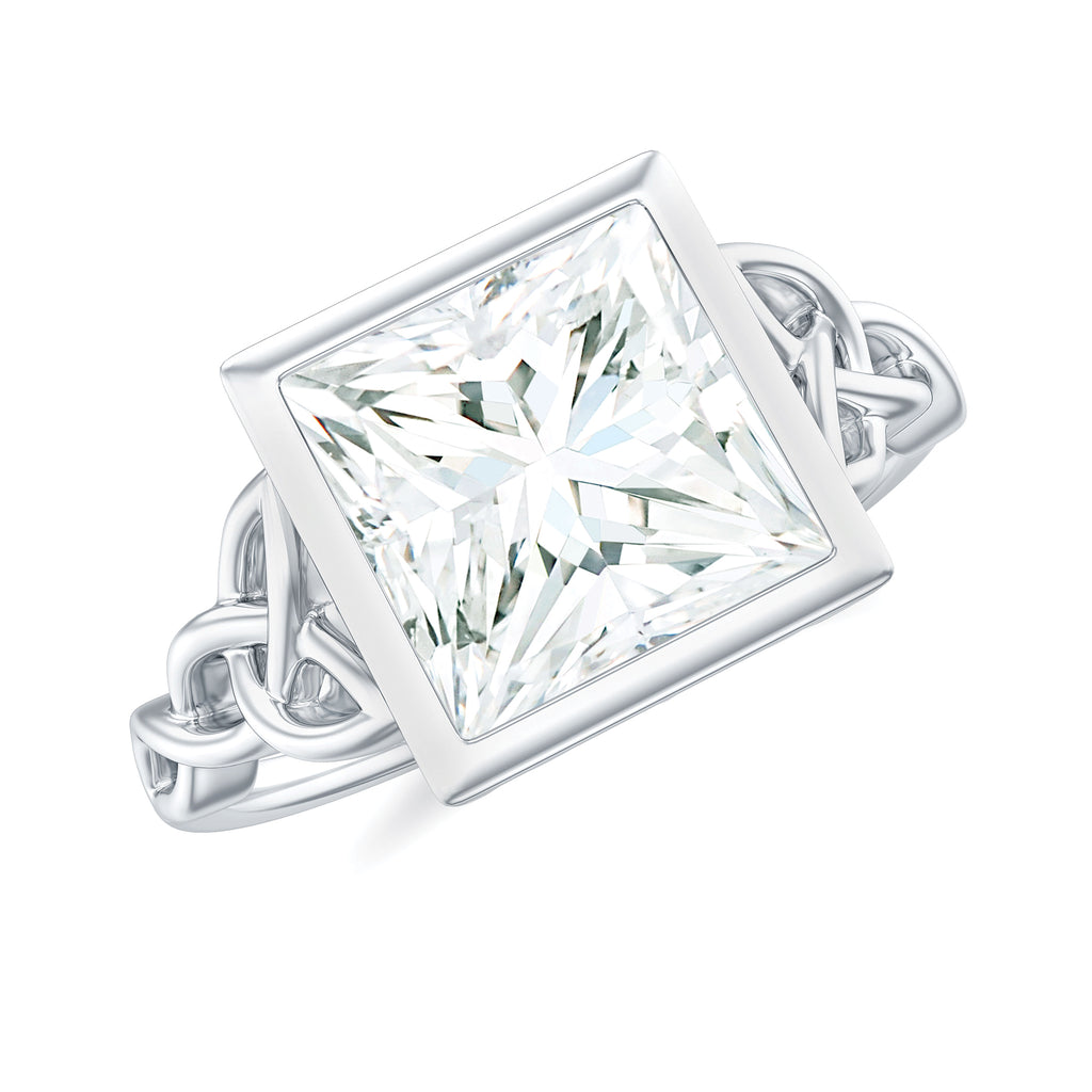 Princess Cut Moissanite Solitaire Celtic Knot Ring in Bezel Setting Moissanite - ( D-VS1 ) - Color and Clarity - Rosec Jewels