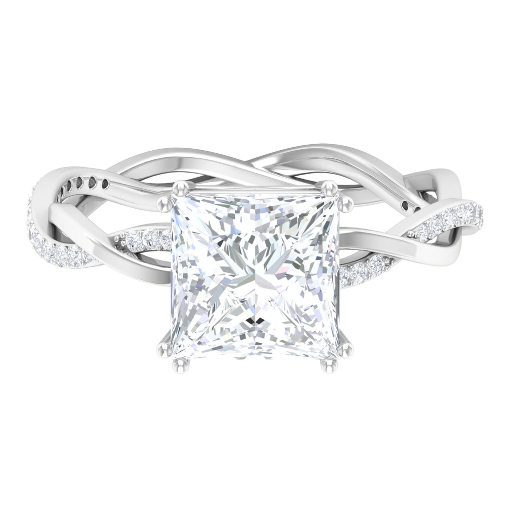 3 CT Princess Cut Solitaire Moissanite Braided Ring in Double Prong Setting Moissanite - ( D-VS1 ) - Color and Clarity - Rosec Jewels