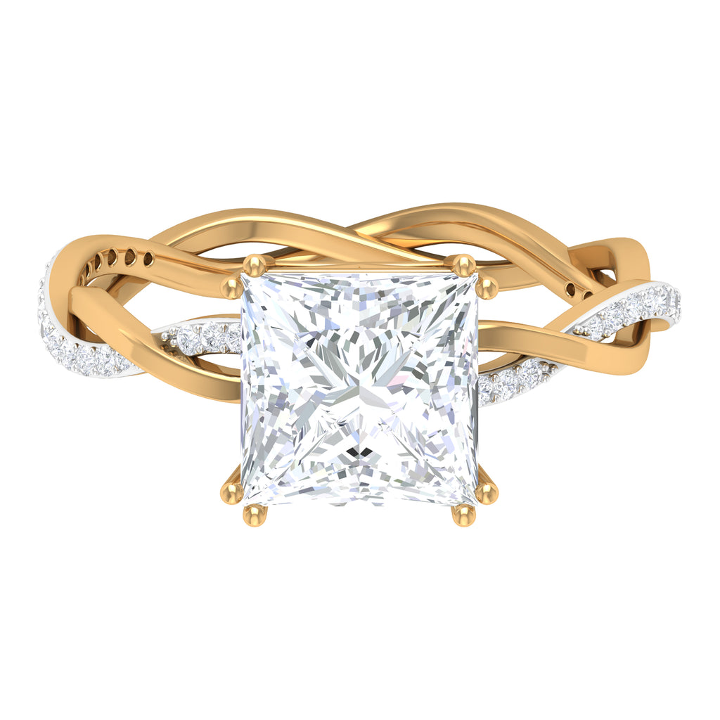 3 CT Princess Cut Solitaire Moissanite Braided Ring in Double Prong Setting Moissanite - ( D-VS1 ) - Color and Clarity - Rosec Jewels