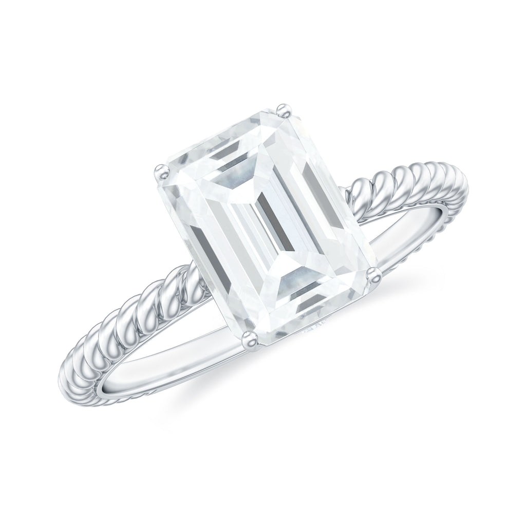 Emerald Cut Moissanite Solitaire Ring with Twisted Rope Design Moissanite - ( D-VS1 ) - Color and Clarity - Rosec Jewels