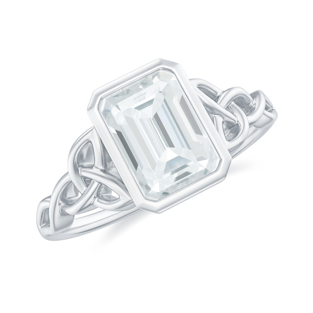Octagon Cut Moissanite Solitaire Celtic Knot Ring in Bezel Setting Moissanite - ( D-VS1 ) - Color and Clarity - Rosec Jewels
