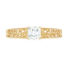 Princess Cut Solitaire Moissanite Filigree Gold Engagement Ring Moissanite - ( D-VS1 ) - Color and Clarity - Rosec Jewels