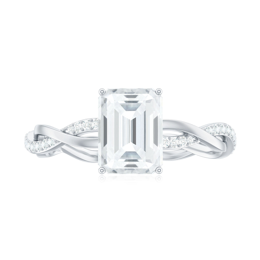 Emerald Cut Moissanite Solitaire Braided Engagement Ring Moissanite - ( D-VS1 ) - Color and Clarity - Rosec Jewels
