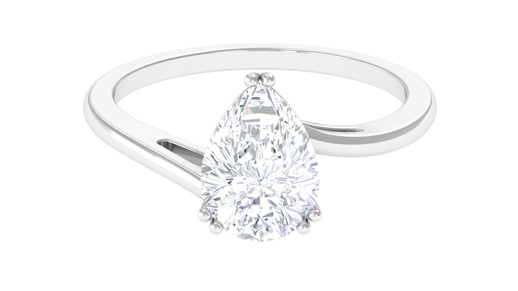 Pear Shape Moissanite Solitaire Engagement Ring Moissanite - ( D-VS1 ) - Color and Clarity - Rosec Jewels