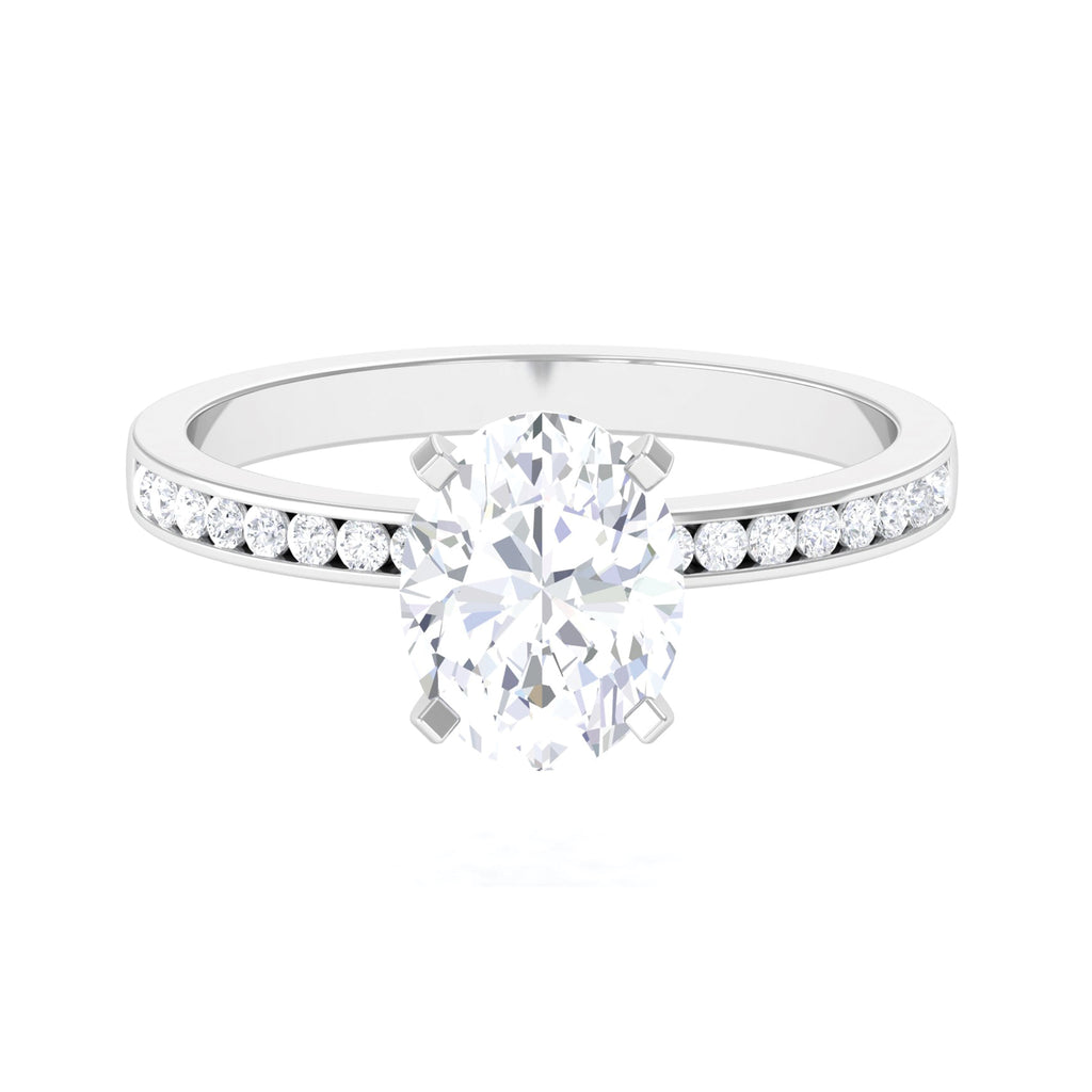 Solitaire Moissanite Oval Engagement Ring with Side Stones Moissanite - ( D-VS1 ) - Color and Clarity - Rosec Jewels