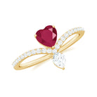 Designer Ruby Heart Engagement Ring with Diamond Ruby - ( AAA ) - Quality - Rosec Jewels