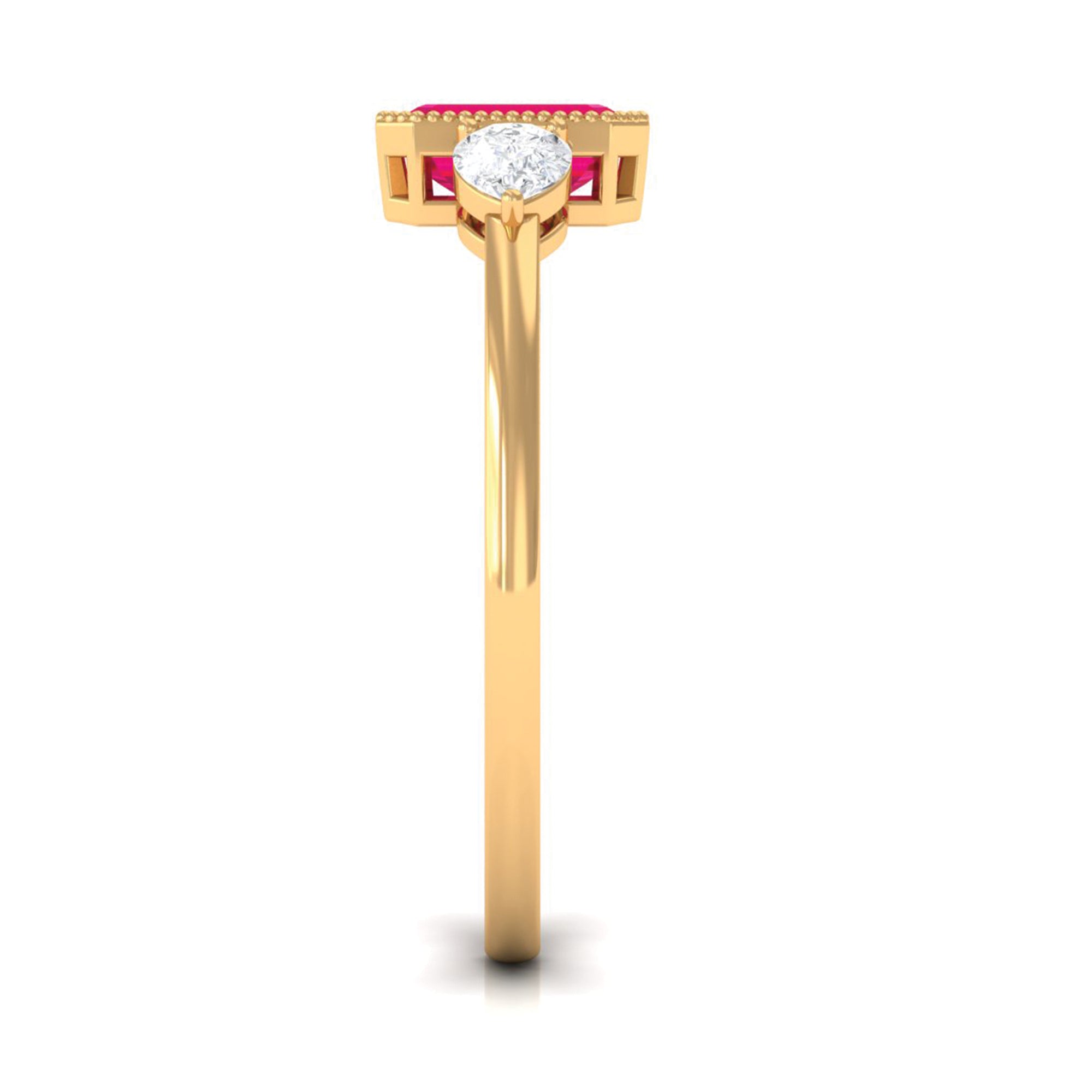 Emerald Cut Ruby Solitaire Ring with Diamond Ruby - ( AAA ) - Quality - Rosec Jewels