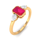 Emerald Cut Ruby Solitaire Ring with Diamond Ruby - ( AAA ) - Quality - Rosec Jewels