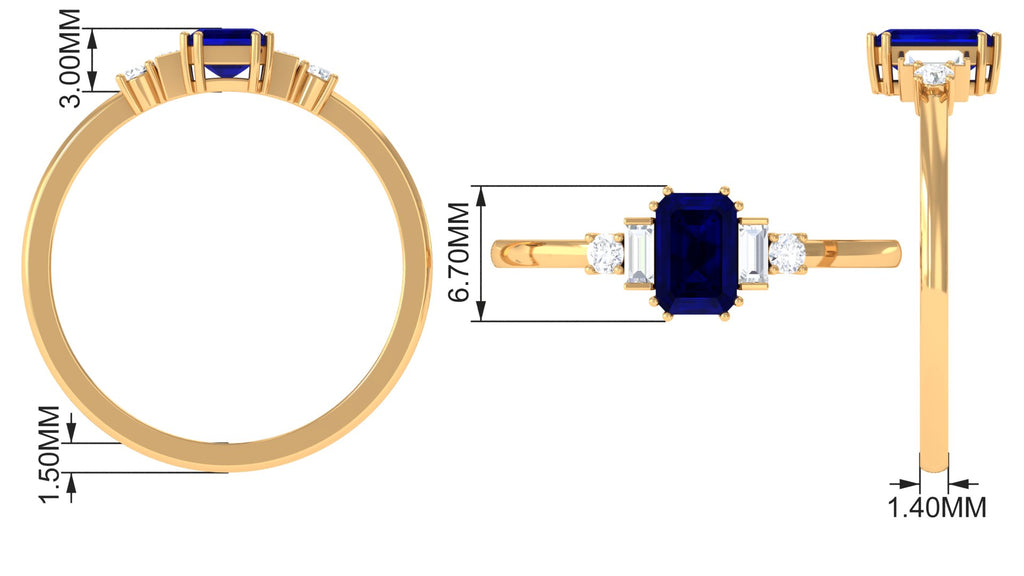 1 CT Minimal Blue Sapphire Solitaire Ring with Moissanite Blue Sapphire - ( AAA ) - Quality - Rosec Jewels