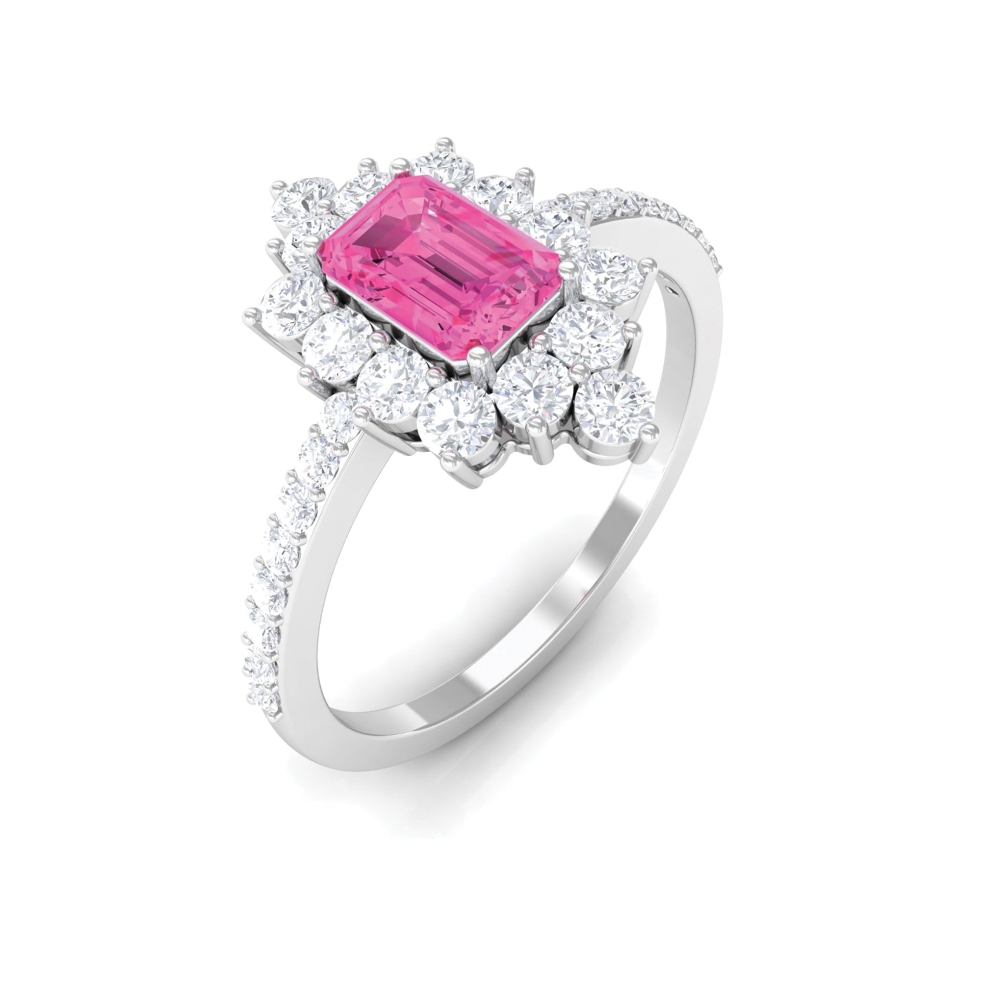 Vintage Inspired Pink Sapphire and Moissanite Engagement Ring Pink Sapphire - ( AAA ) - Quality - Rosec Jewels