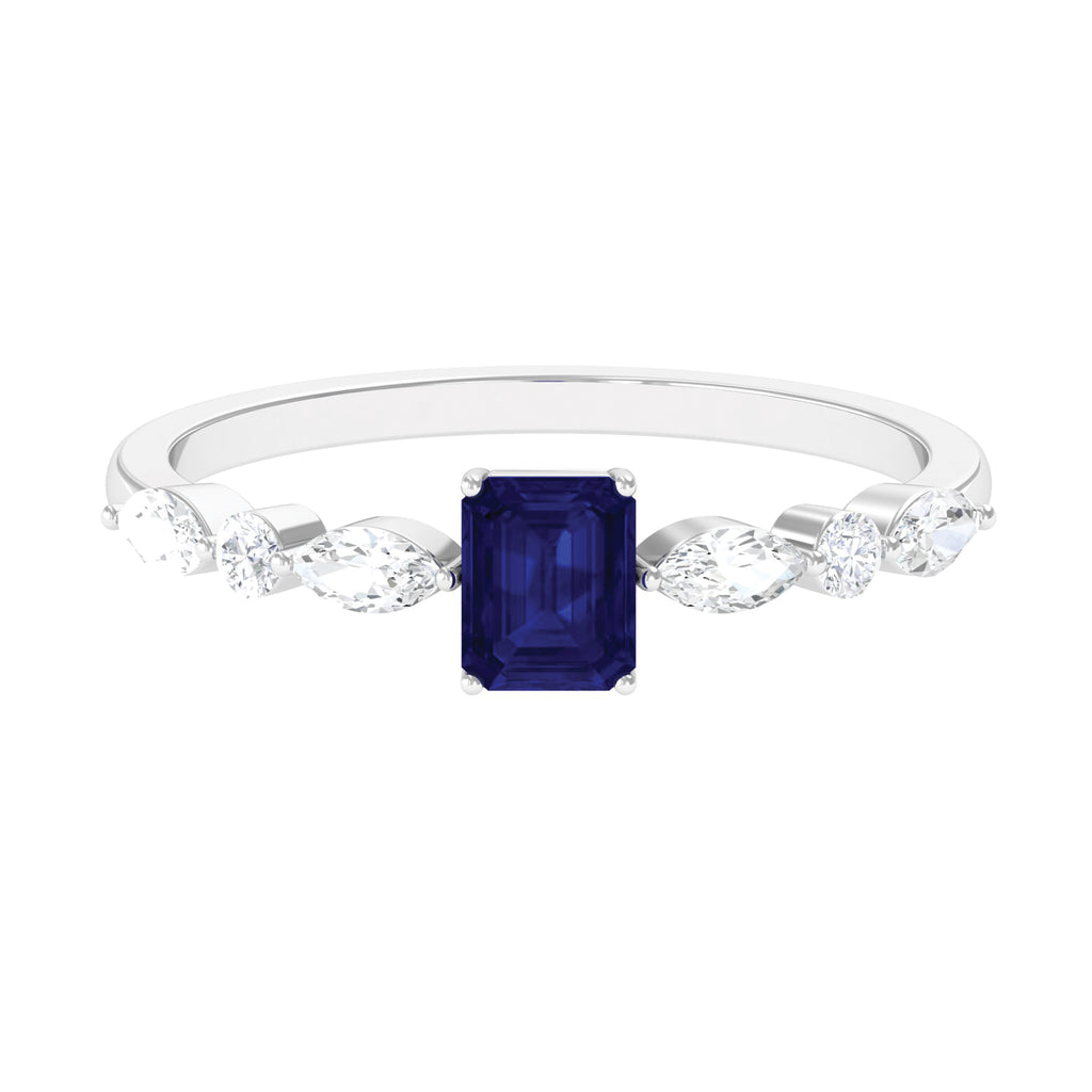 Blue Sapphire Solitaire and Diamond Promise Ring Blue Sapphire - ( AAA ) - Quality - Rosec Jewels