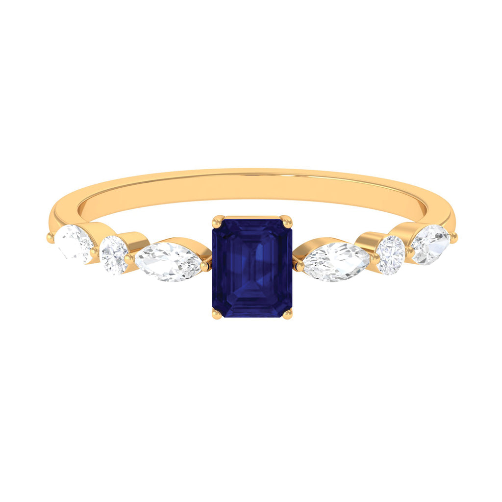 Blue Sapphire Solitaire and Diamond Promise Ring Blue Sapphire - ( AAA ) - Quality - Rosec Jewels