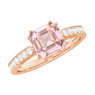 Asscher Morganite Solitaire Engagement Ring with Diamond Morganite - ( AAA ) - Quality - Rosec Jewels