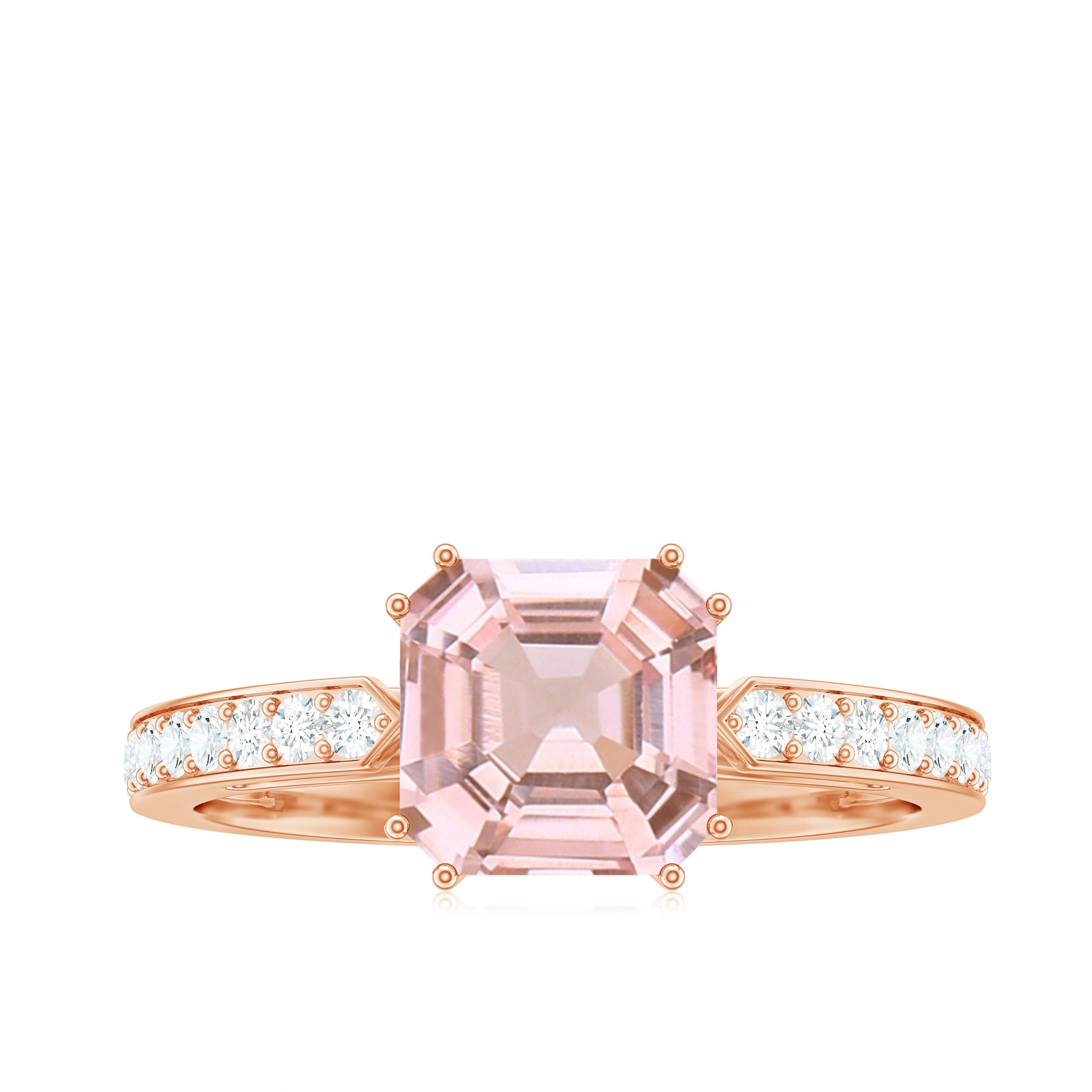 Asscher Morganite Solitaire Engagement Ring with Diamond Morganite - ( AAA ) - Quality - Rosec Jewels