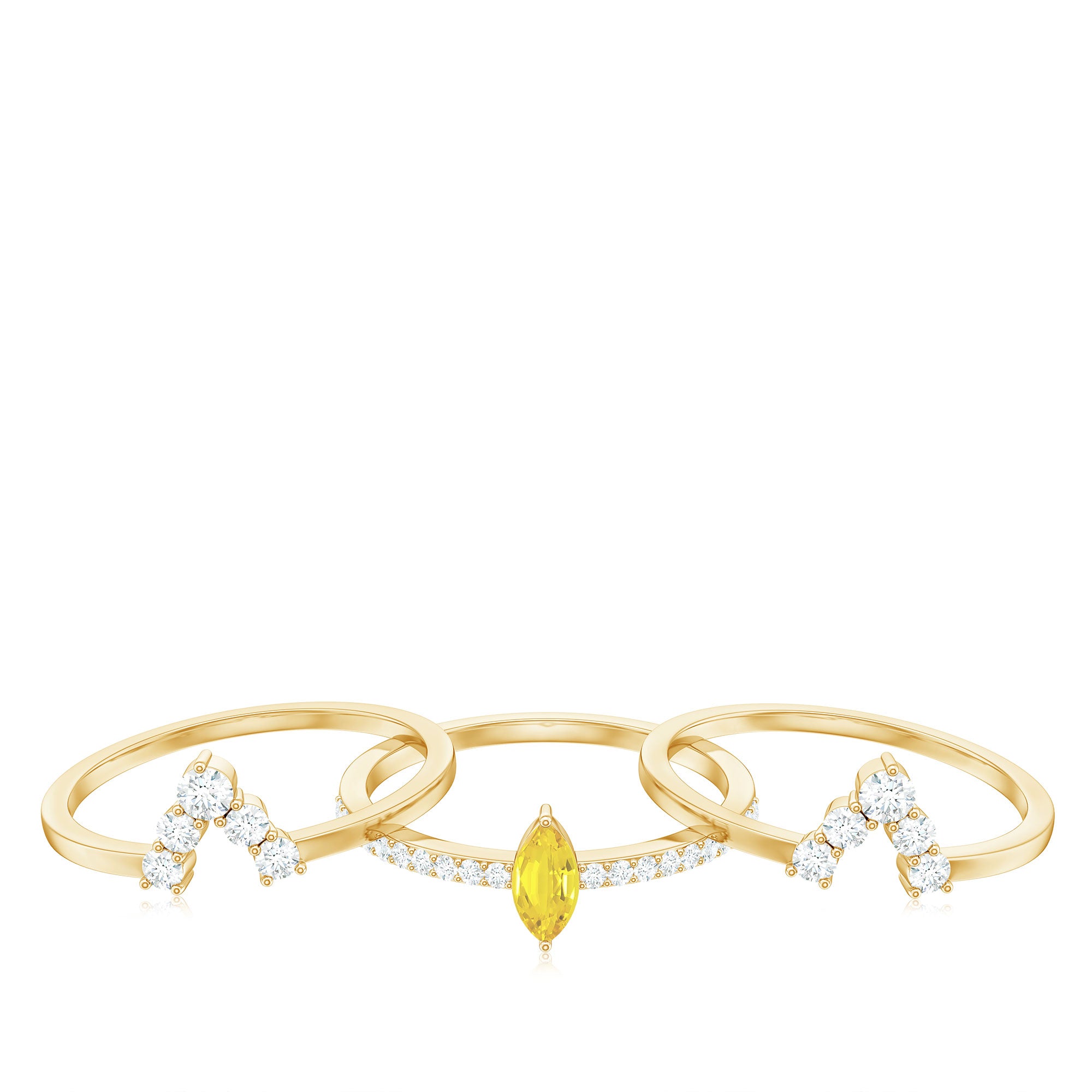 Marquise Created Yellow Sapphire Solitaire Trio Ring Set with Moissanite Lab Created Yellow Sapphire - ( AAAA ) - Quality - Rosec Jewels