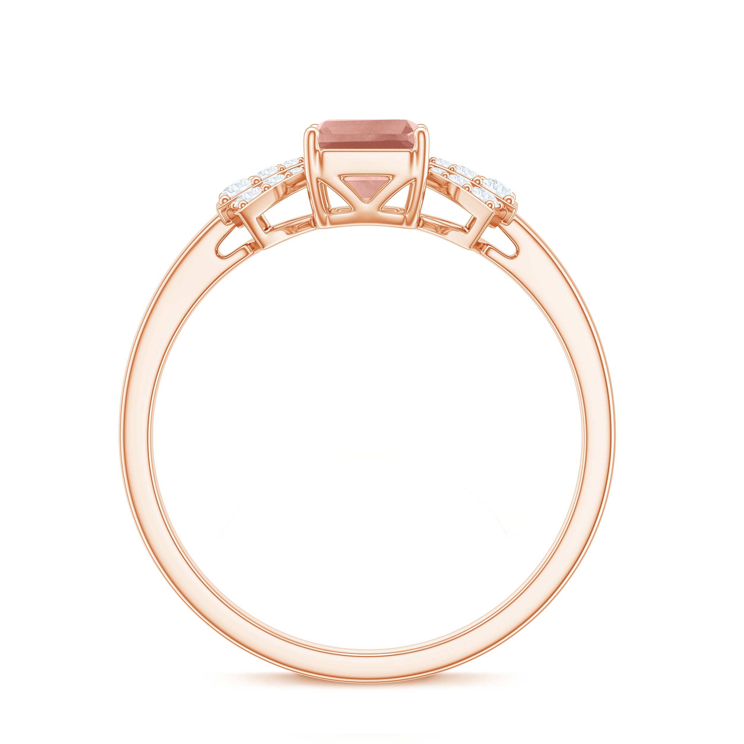 Emerald Cut Morganite Solitaire Engagement Ring with Diamond Morganite - ( AAA ) - Quality - Rosec Jewels