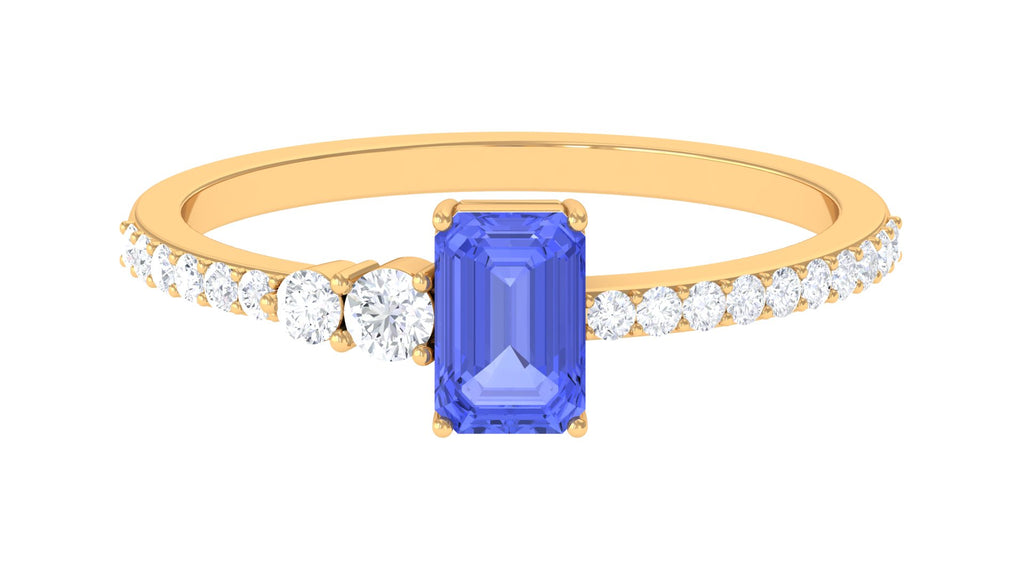 Emerald Cut Tanzanite Solitaire Ring with Diamond Tanzanite - ( AAA ) - Quality - Rosec Jewels