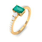 1.25 CT Natural Octagon shape Emerald Solitaire Promise Ring with Diamond Emerald - ( AAA ) - Quality - Rosec Jewels