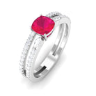 Cushion Cut Ruby Double Band Anniversary Ring with Diamond Ruby - ( AAA ) - Quality - Rosec Jewels