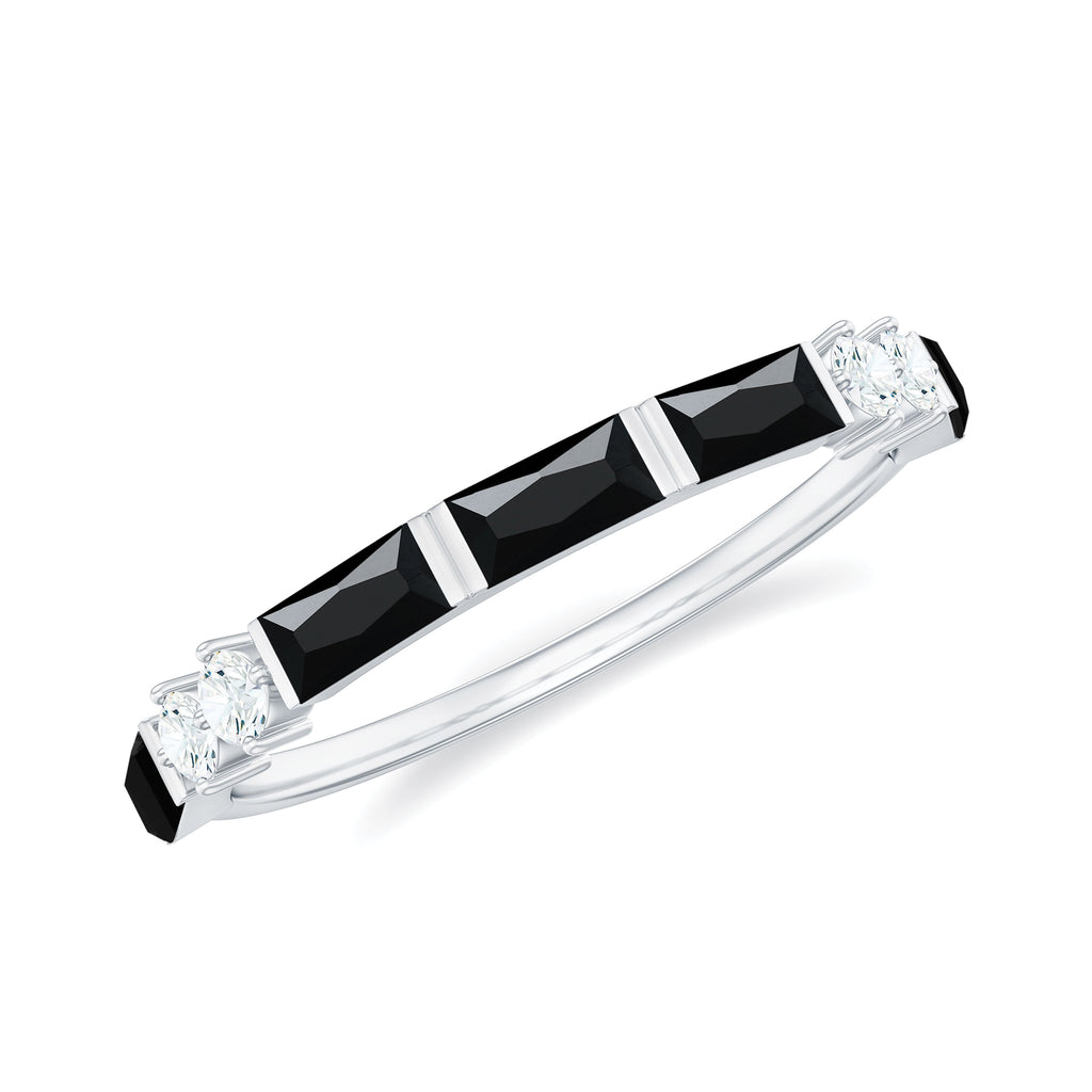 1 CT Baguette Cut Created Black Diamond Half Eternity Ring with Diamond Lab Created Black Diamond - ( AAAA ) - Quality - Rosec Jewels