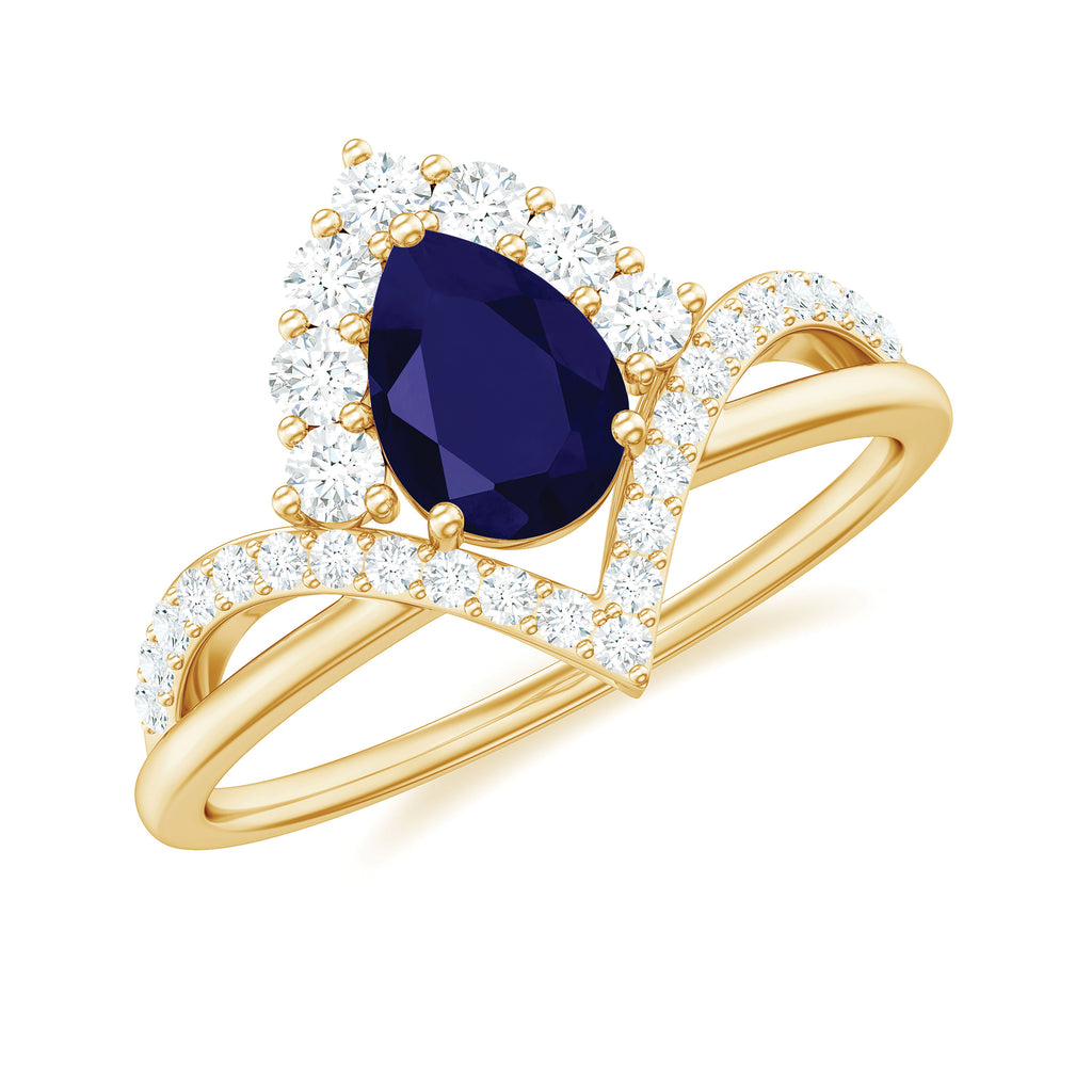 1.75 CT Pear Cut Blue Sapphire Designer Solitaire Ring with Diamond Blue Sapphire - ( AAA ) - Quality - Rosec Jewels