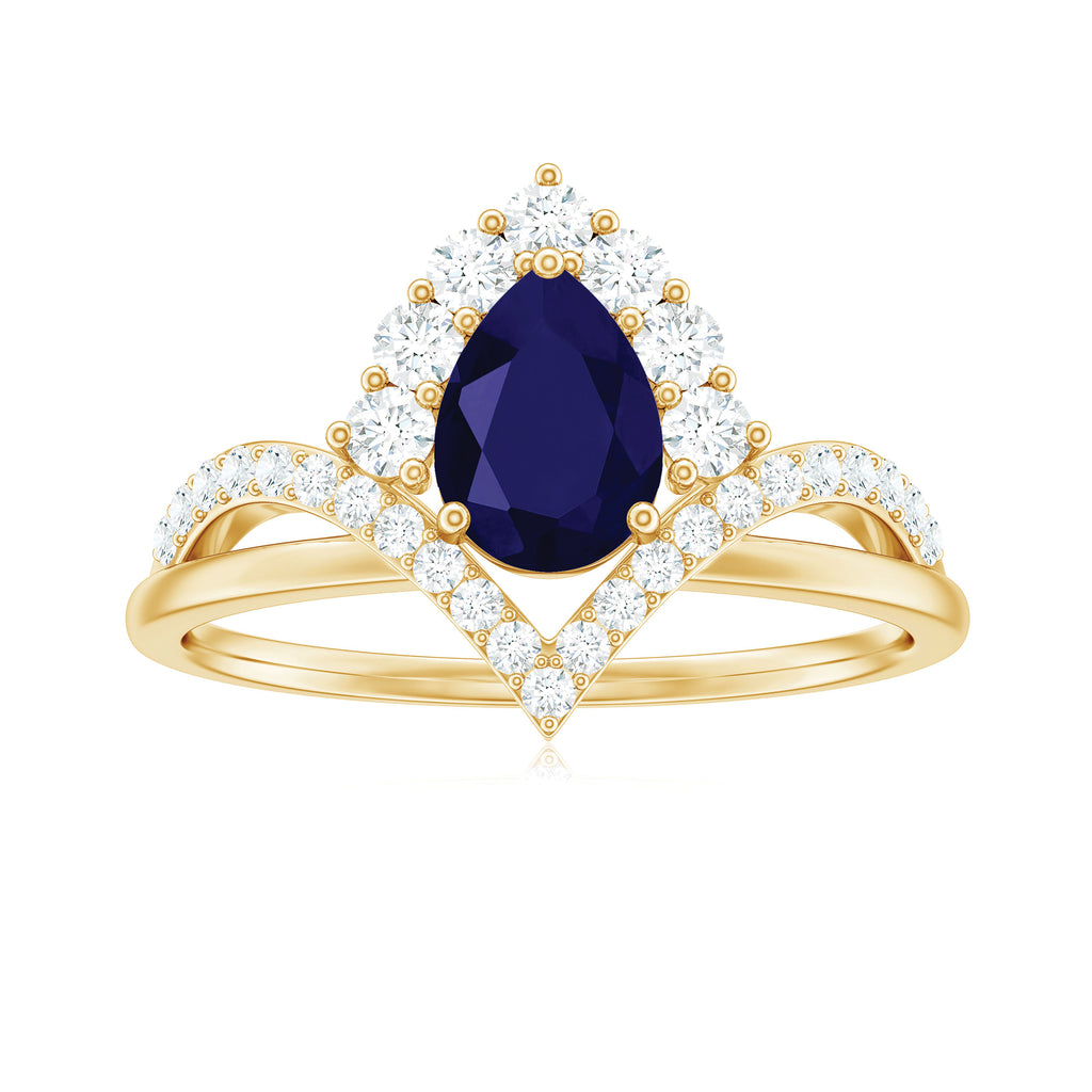 1.75 CT Pear Cut Blue Sapphire Designer Solitaire Ring with Diamond Blue Sapphire - ( AAA ) - Quality - Rosec Jewels