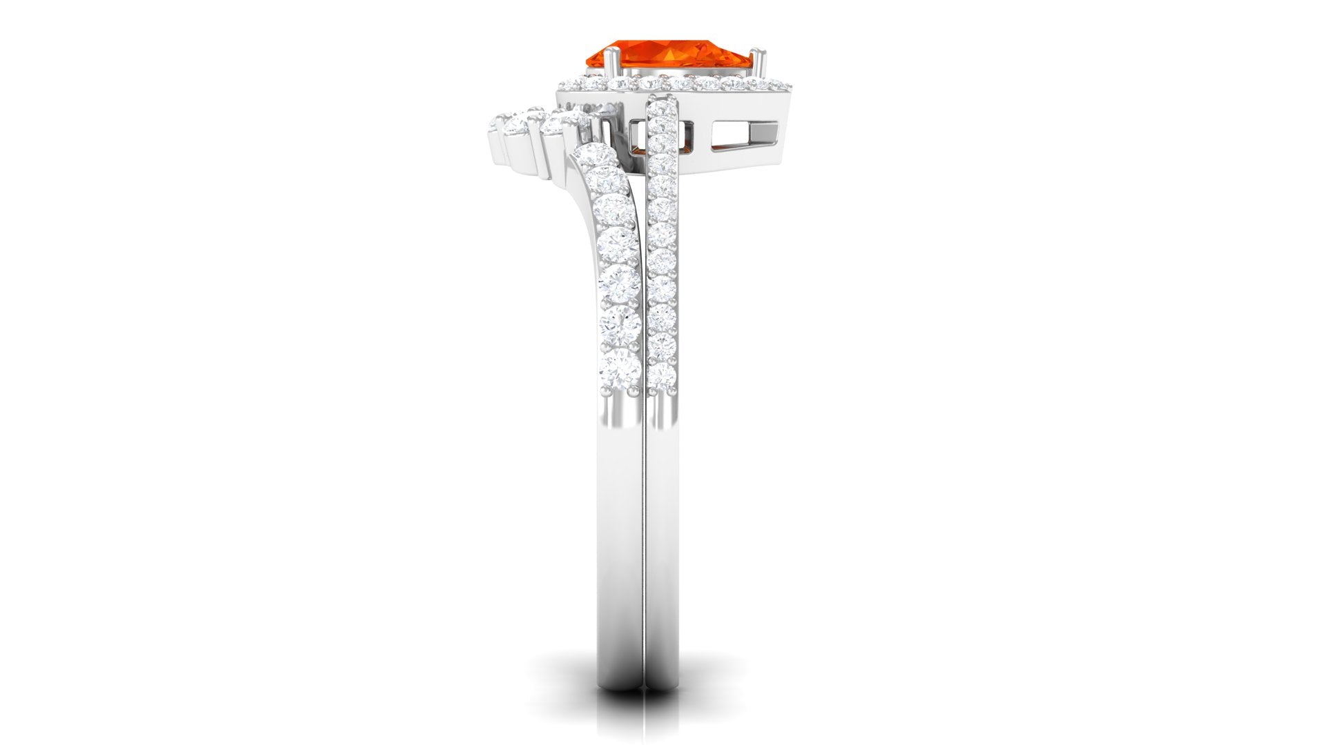 Created Orange Sapphire and Moissanite Designer Teardrop Ring Set Lab Created Orange Sapphire - ( AAAA ) - Quality - Rosec Jewels