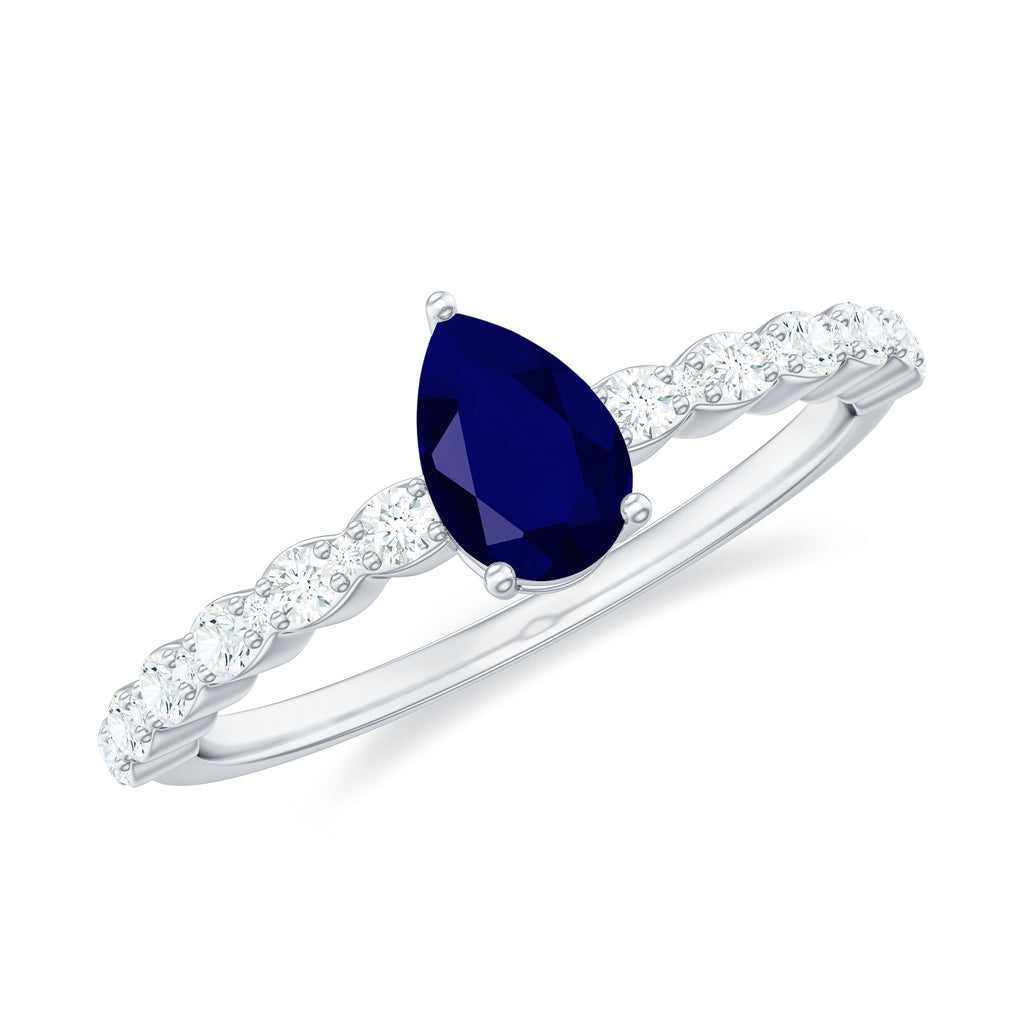 1 CT Minimal Blue Sapphire Solitaire Promise Ring with Diamond Blue Sapphire - ( AAA ) - Quality - Rosec Jewels