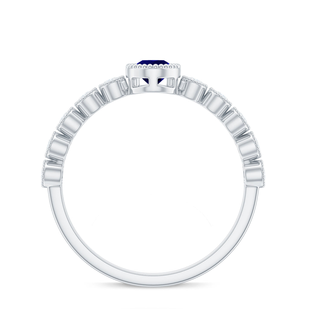 1.25 CT Pear Cut Blue Sapphire Solitaire Ring with Diamond Side Stones Blue Sapphire - ( AAA ) - Quality - Rosec Jewels