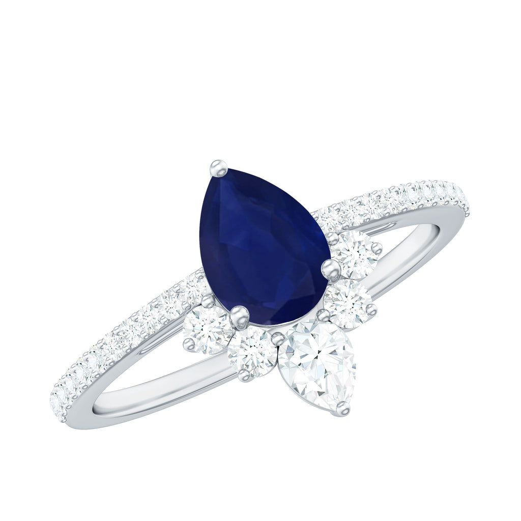 1.5 CT Pear Cut Blue Sapphire Crown Solitaire Ring with Diamond Blue Sapphire - ( AAA ) - Quality - Rosec Jewels