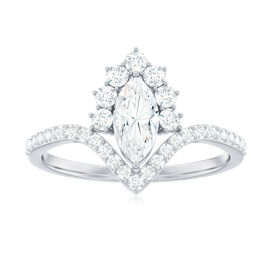 Designer Marquise Moissanite Halo Engagement Ring in Gold Moissanite - ( D-VS1 ) - Color and Clarity - Rosec Jewels