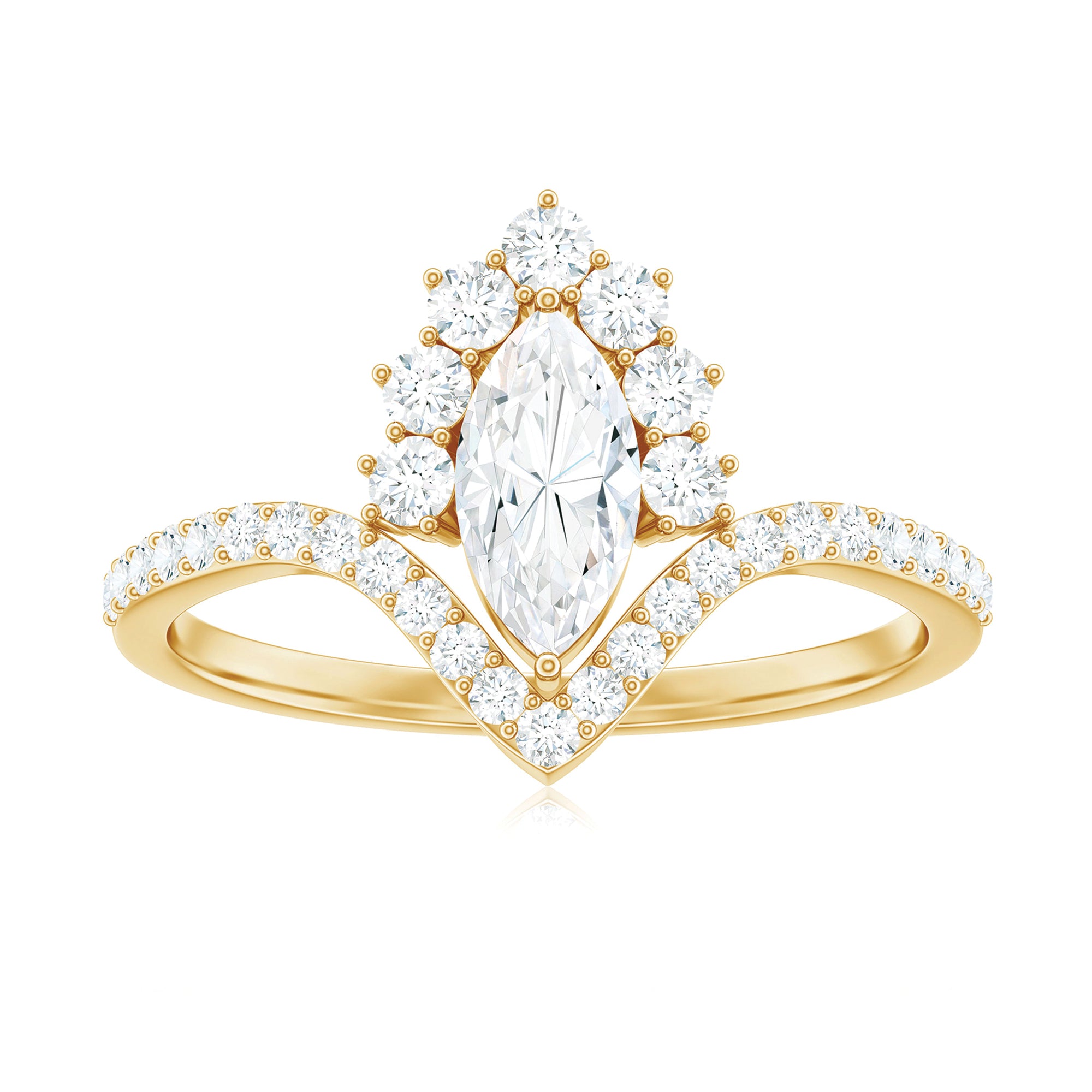 Designer Marquise Moissanite Halo Engagement Ring in Gold Moissanite - ( D-VS1 ) - Color and Clarity - Rosec Jewels