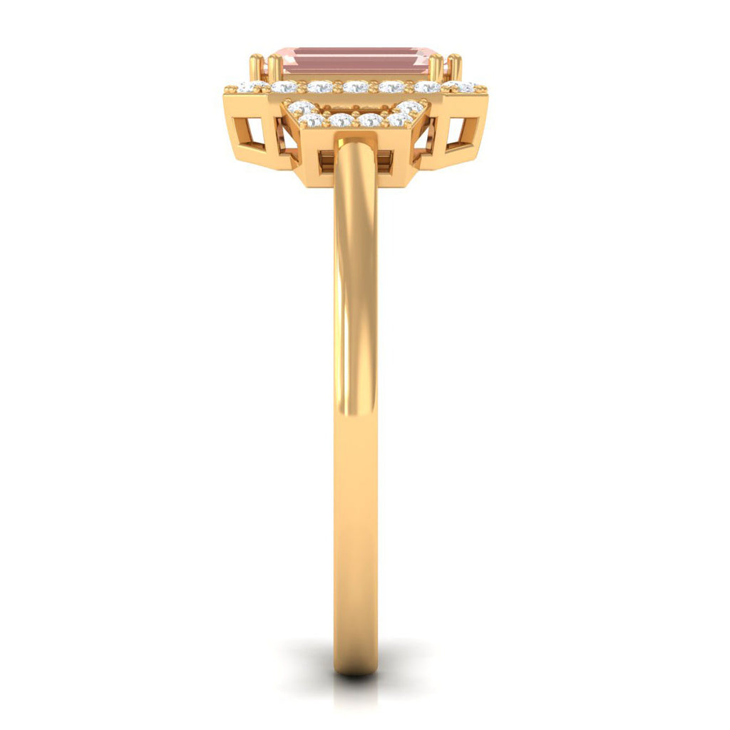 2.25 CT Emerald Cut Morganite Cocktail Engagement Ring with Diamond Morganite - ( AAA ) - Quality - Rosec Jewels