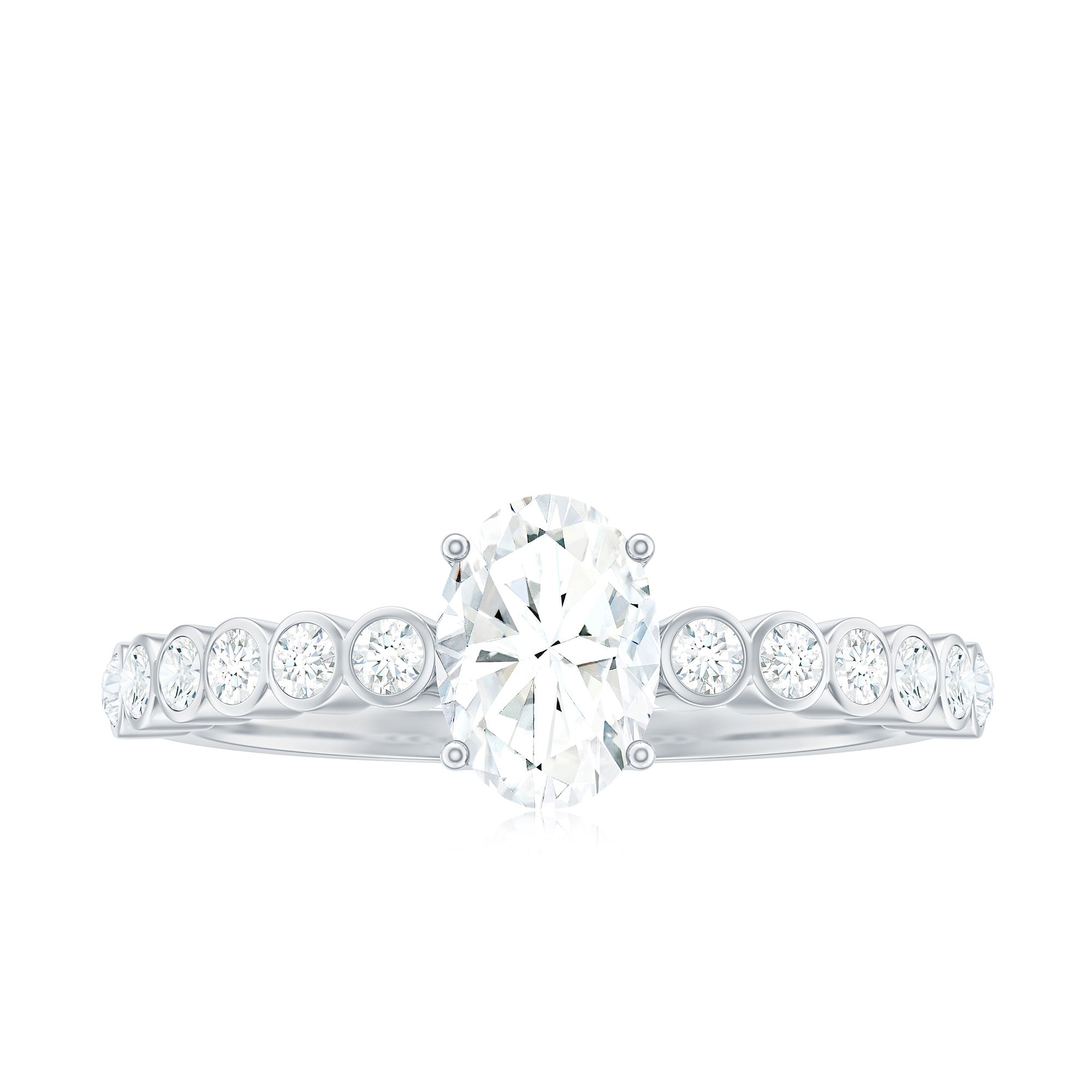 1.75 CT Prong Set Oval Cubic Zirconia Solitaire Engagement Ring Zircon - ( AAAA ) - Quality - Rosec Jewels