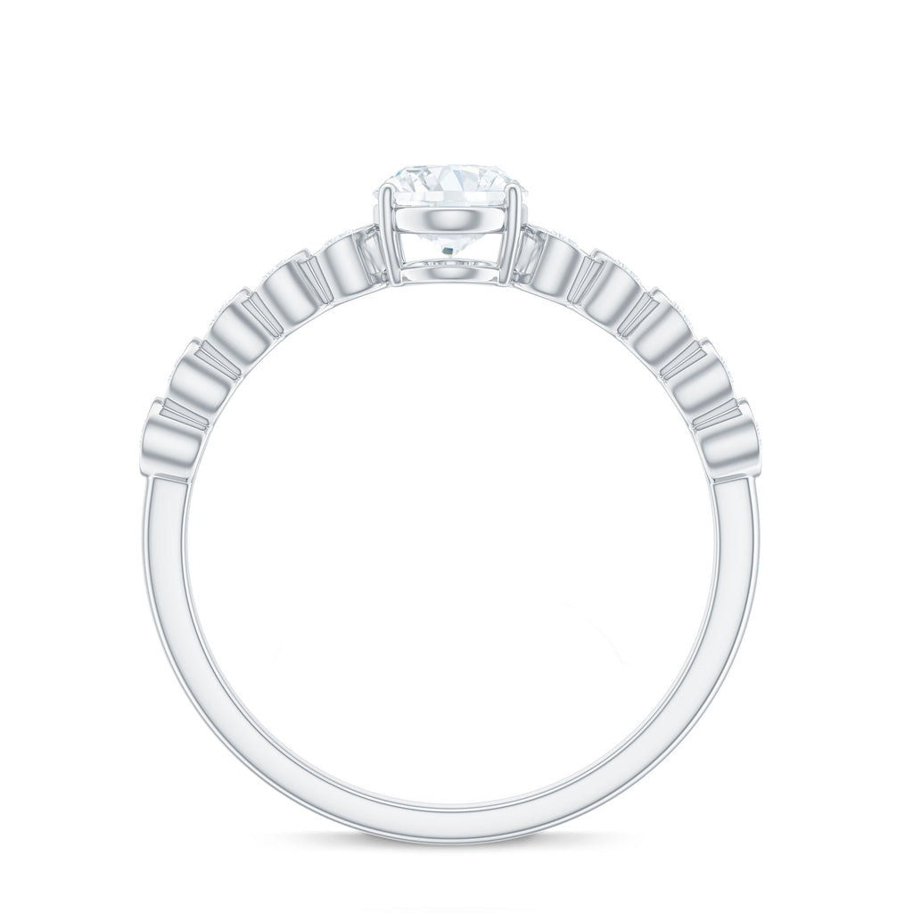 Oval Cut Moissanite Solitaire Ring with Side Stones Moissanite - ( D-VS1 ) - Color and Clarity - Rosec Jewels