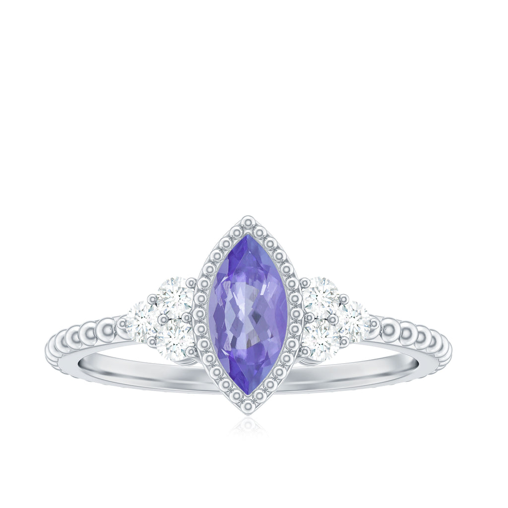 1 CT Marquise Tanzanite Solitaire Promise Ring with Diamond Trio Tanzanite - ( AAA ) - Quality - Rosec Jewels