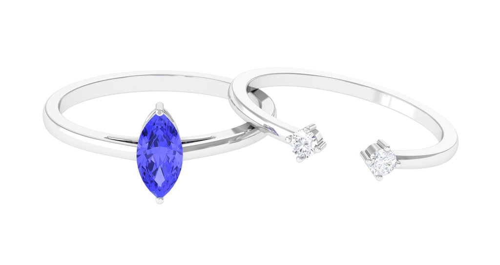 3/4 CT Marquise Cut Tanzanite Simple Solitaire Ring Set with Diamond Tanzanite - ( AAA ) - Quality - Rosec Jewels