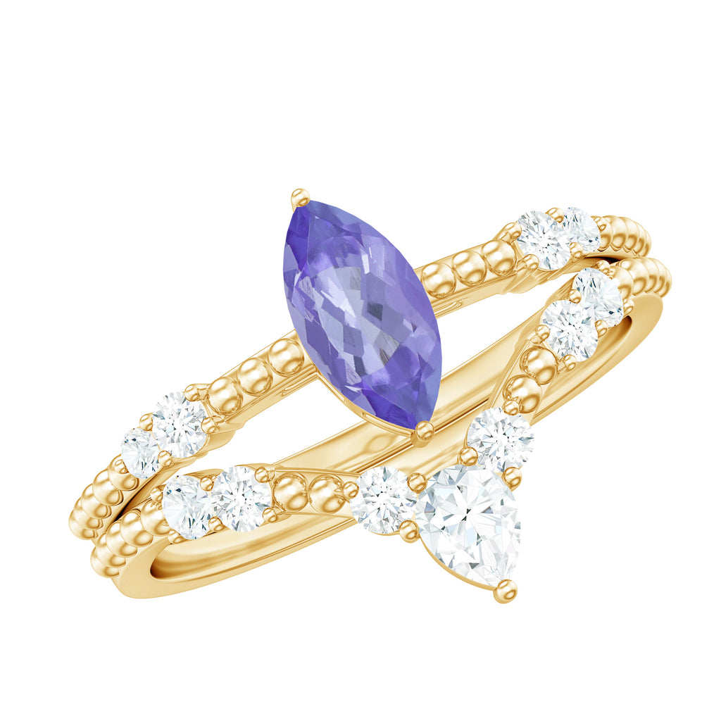 1.25 CT Marquise Solitaire Tanzanite and Diamond Ring Set Tanzanite - ( AAA ) - Quality - Rosec Jewels