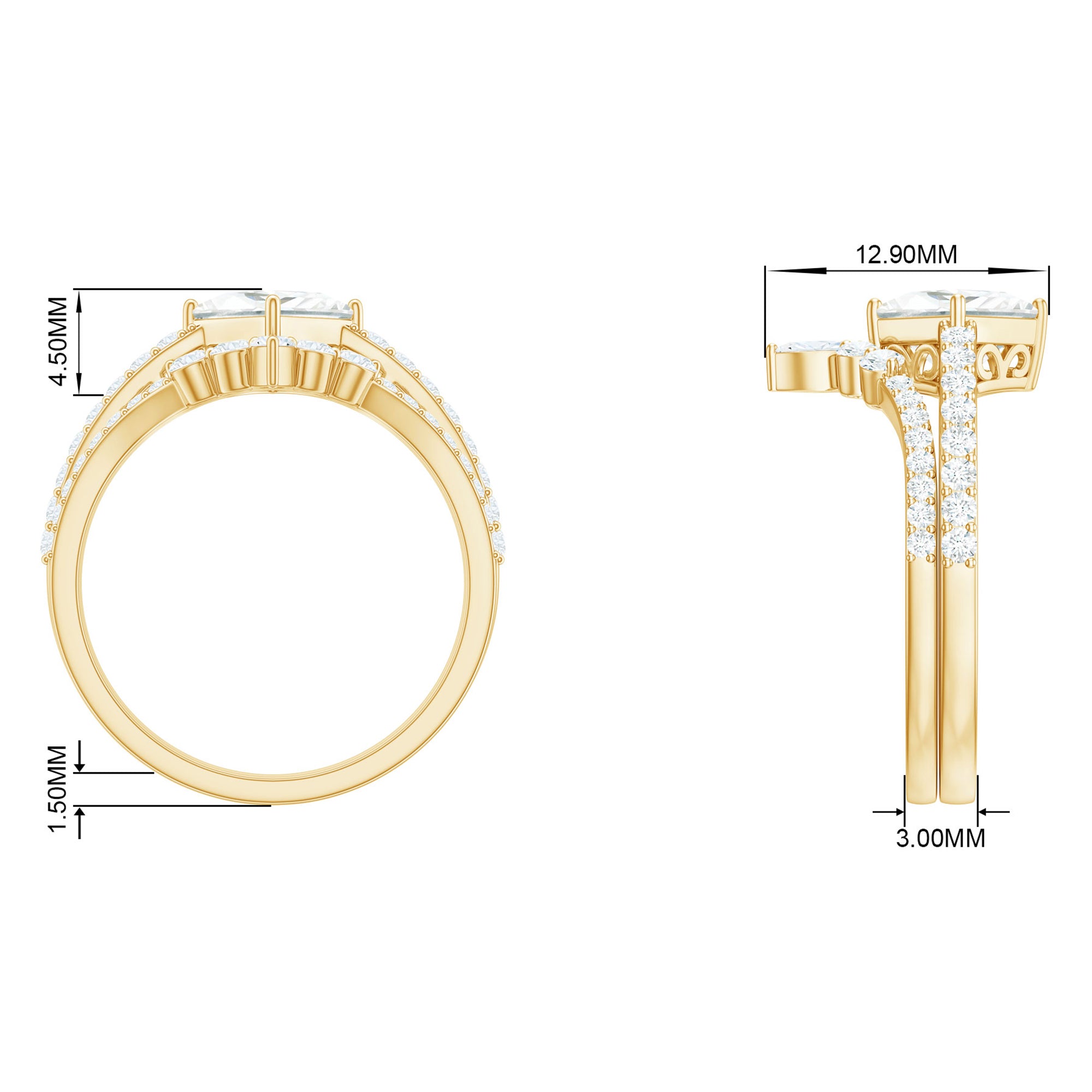 Solitaire Moissanite Designer Wedding Ring Set Moissanite - ( D-VS1 ) - Color and Clarity - Rosec Jewels