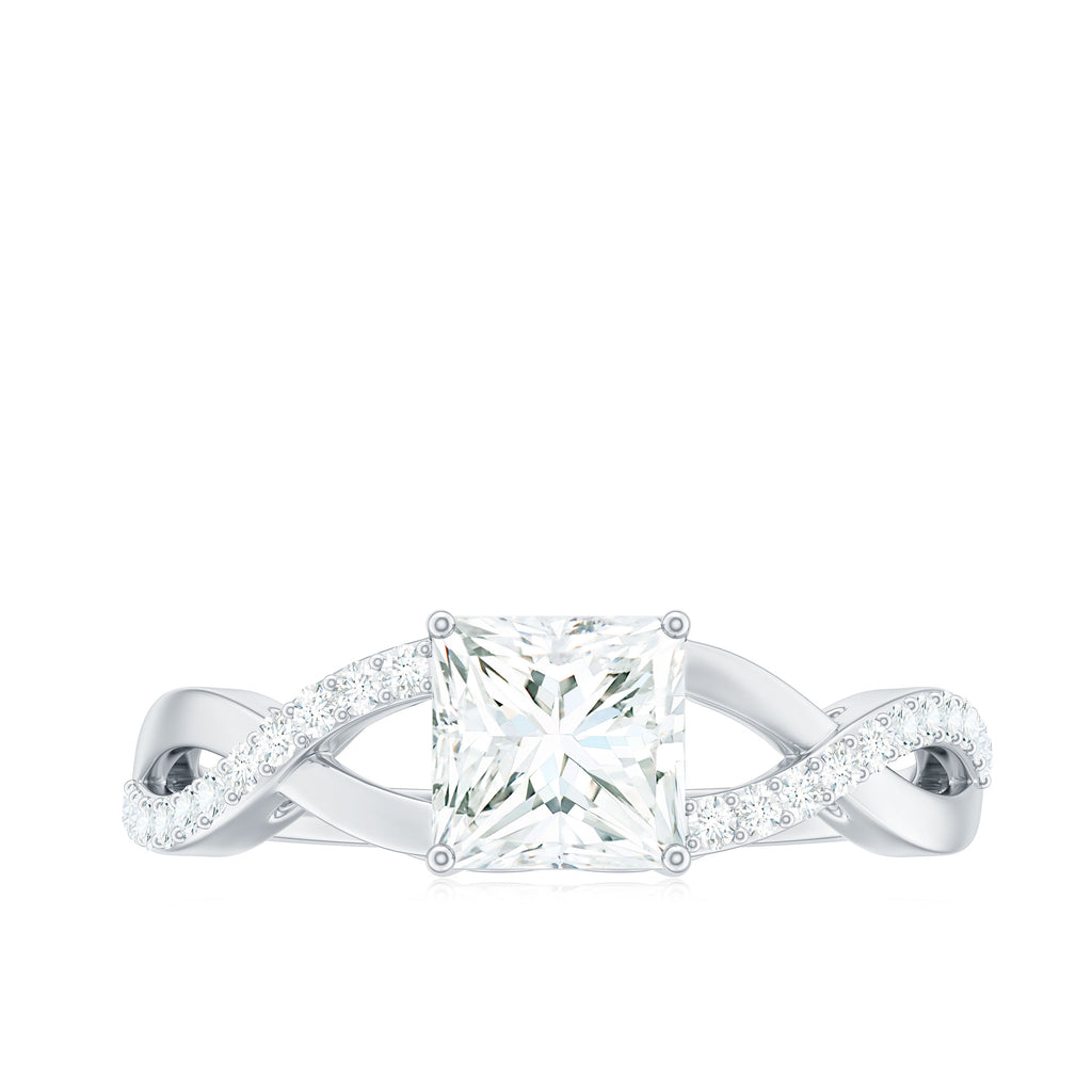 1.25 CT Princess Cut Solitaire Moissanite Crossover Engagement Ring Moissanite - ( D-VS1 ) - Color and Clarity - Rosec Jewels