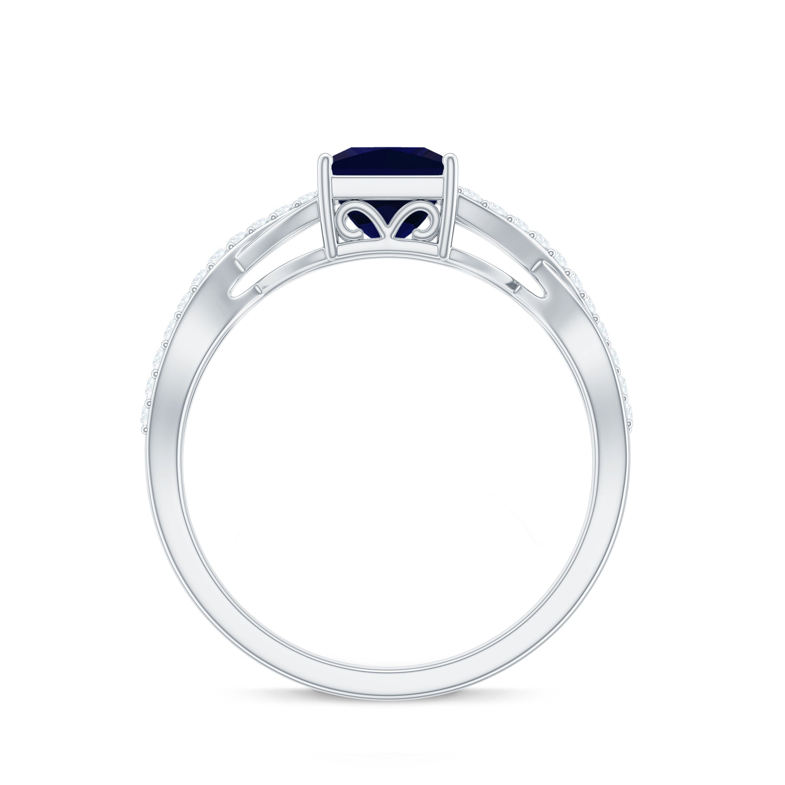Princess Cut Solitaire Lab-Created Blue Sapphire and Diamond Ring Lab Created Blue Sapphire - ( AAAA ) - Quality - Rosec Jewels
