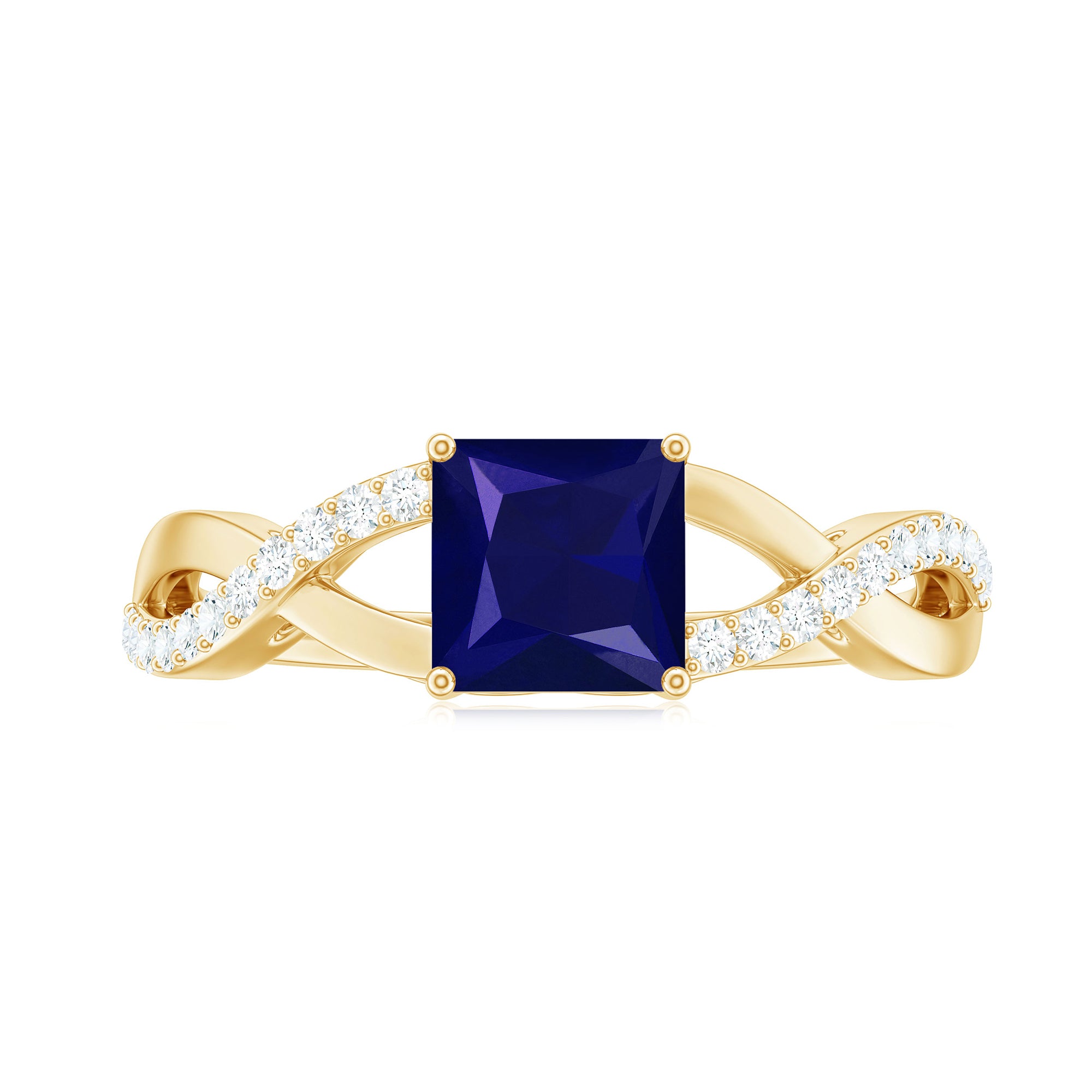 Princess Cut Solitaire Lab-Created Blue Sapphire and Diamond Ring Lab Created Blue Sapphire - ( AAAA ) - Quality - Rosec Jewels