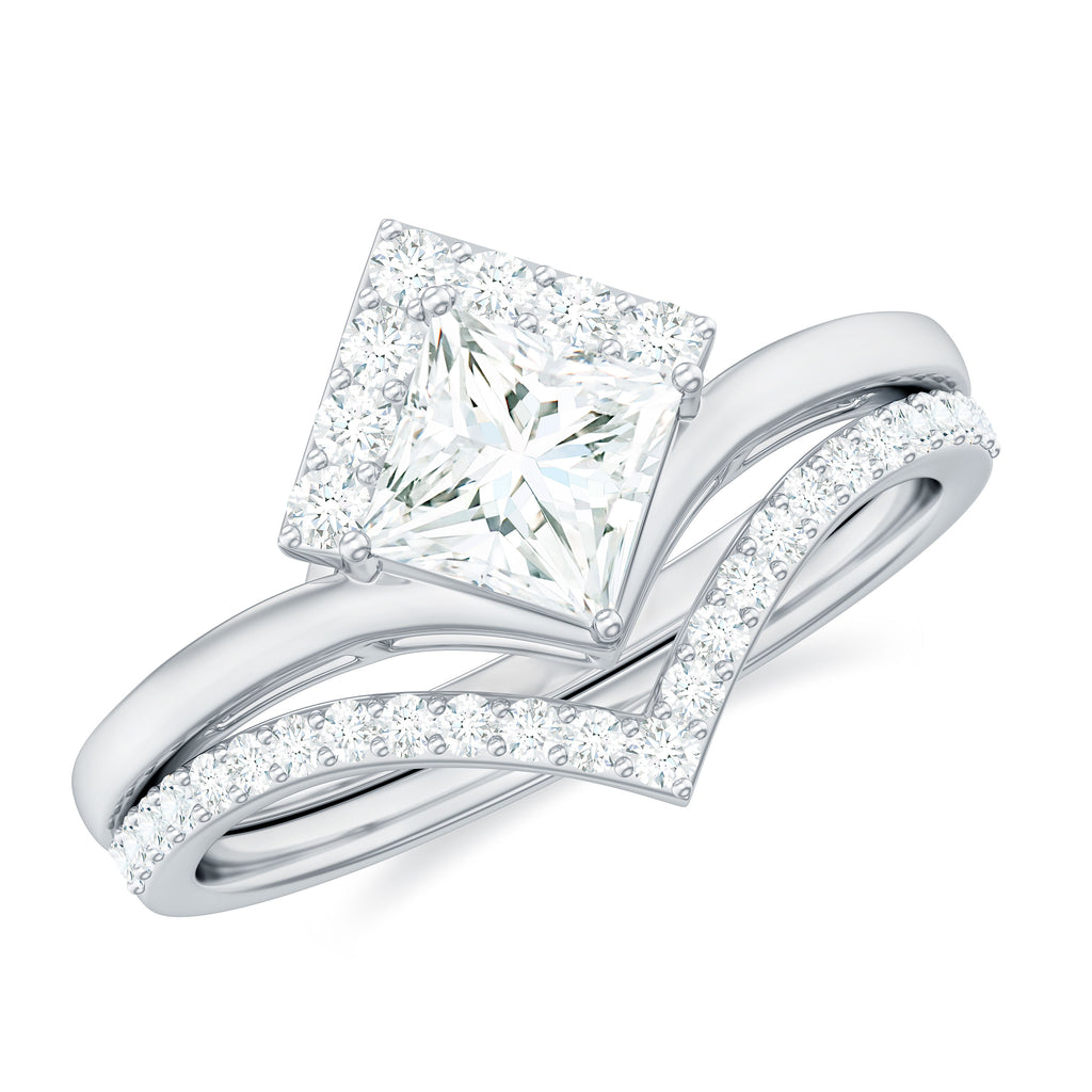 Certified Princess Cut Moissanite Wedding Ring Set Moissanite - ( D-VS1 ) - Color and Clarity - Rosec Jewels