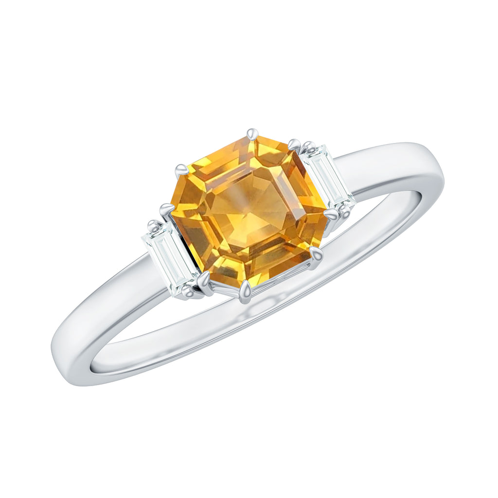 1.50 CT Asscher Cut Citrine Solitaire Ring with Diamond Stones Citrine - ( AAA ) - Quality - Rosec Jewels