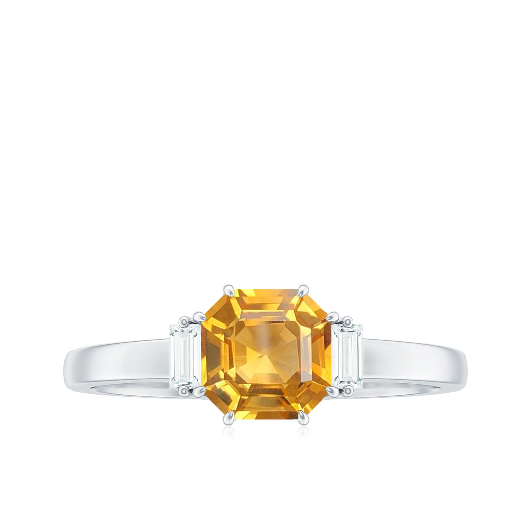 1.50 CT Asscher Cut Citrine Solitaire Ring with Diamond Stones Citrine - ( AAA ) - Quality - Rosec Jewels