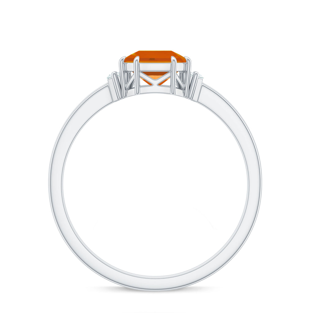 Asscher Cut Solitaire Fire Opal Engagement Ring with Diamond Fire Opal - ( AAA ) - Quality - Rosec Jewels
