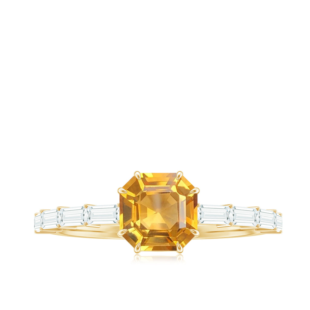 2 CT Asscher Cut Citrine Solitaire Ring with Moissanite Side Stones Citrine - ( AAA ) - Quality - Rosec Jewels