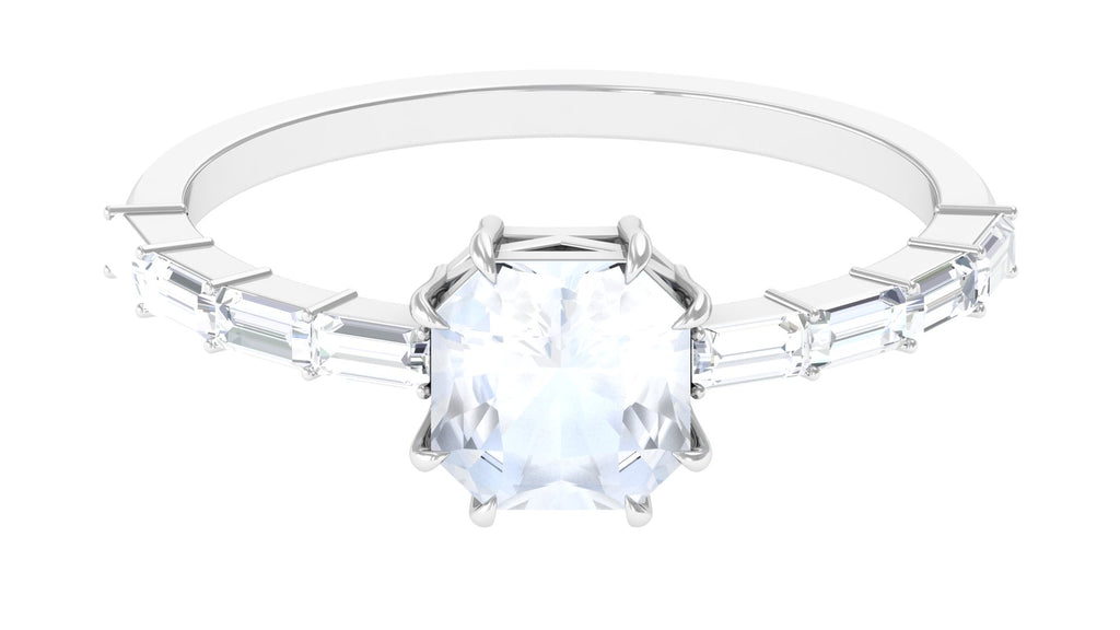 3.5 CT Asscher Cut Moonstone Solitaire Ring with Diamond Side Stones Moonstone - ( AAA ) - Quality - Rosec Jewels