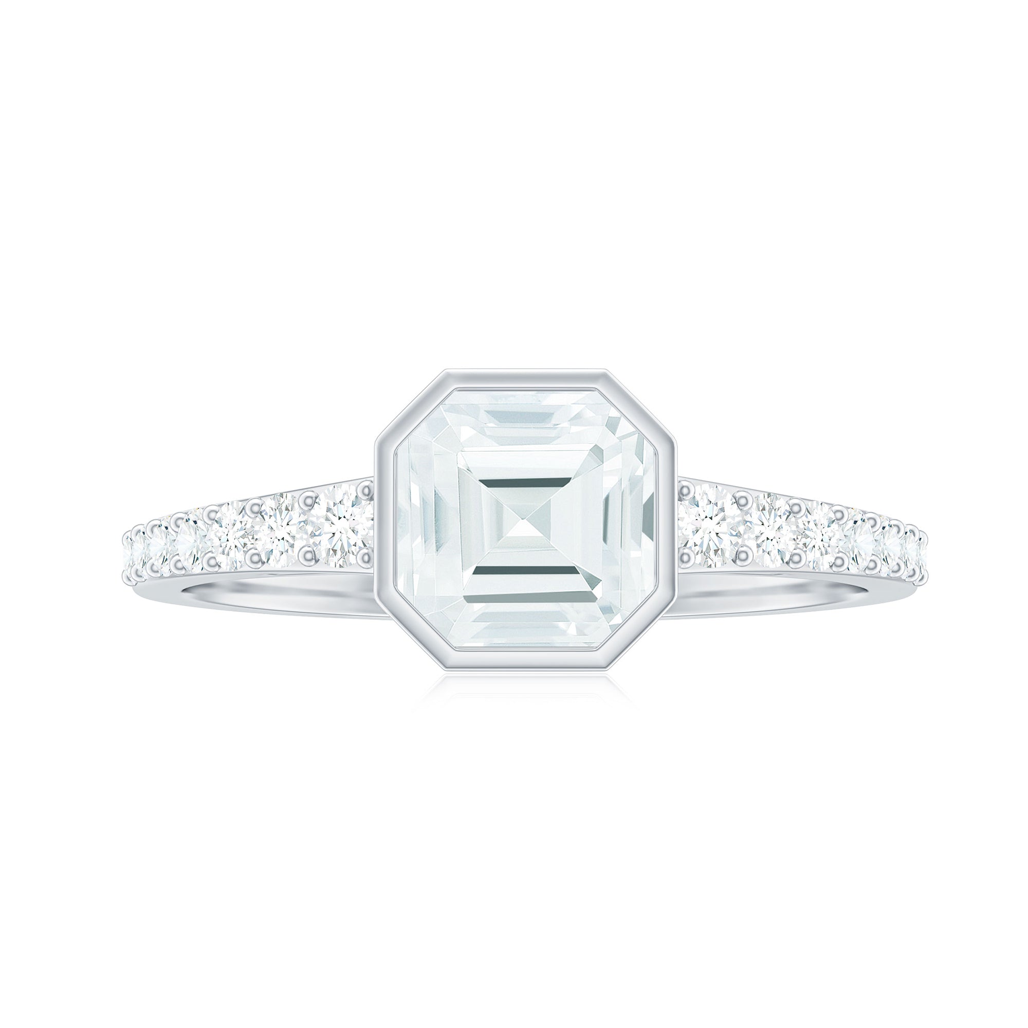 Asscher Moissanite Solitaire Engagement Ring with Side Stones Moissanite - ( D-VS1 ) - Color and Clarity - Rosec Jewels
